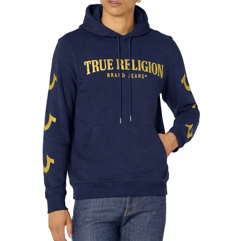True Religion Mens Loungewear All Over Print Pullover Hoodie TRHD102 Navy-Size S